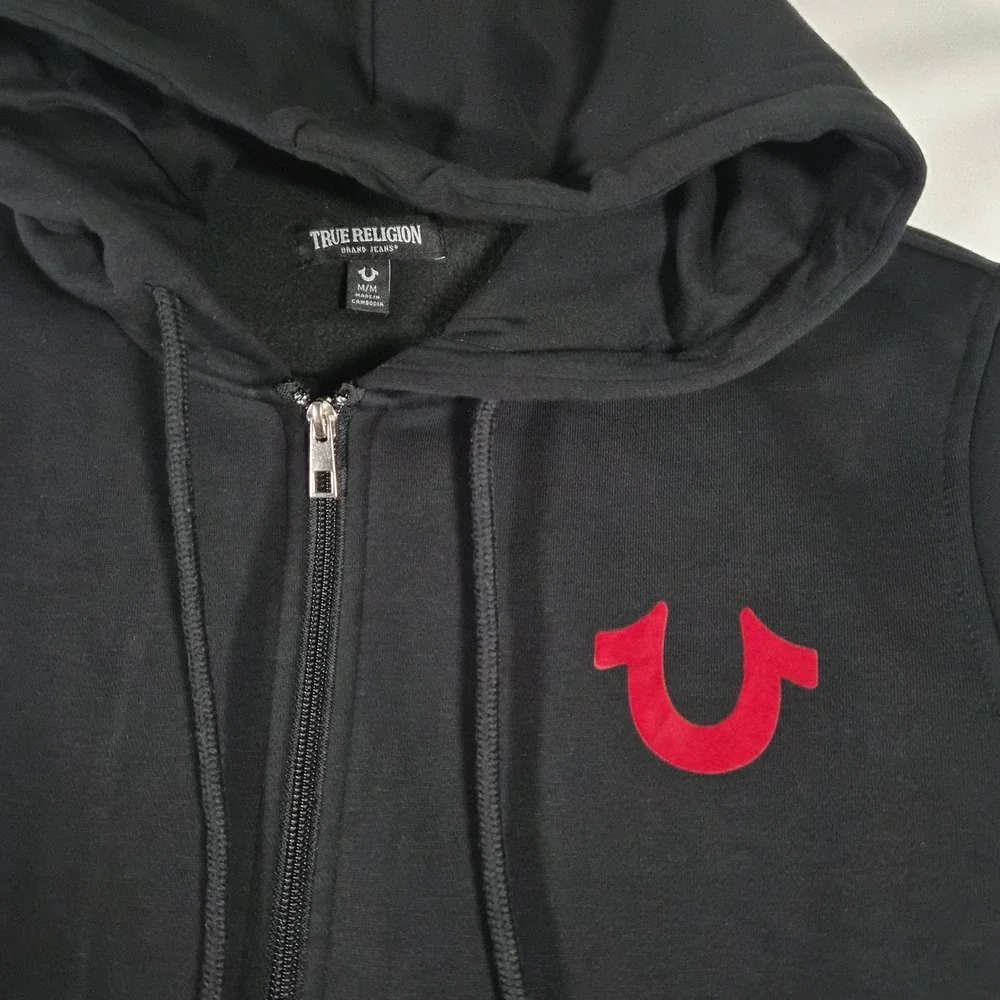 Y2k True Religion Buddha Logo Full Zip Hoodie Men's Medium Black Red Streetwear